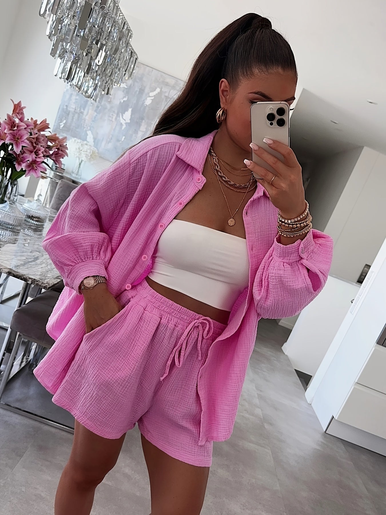 Women’s Cotton 2-Piece Lounge Set – Shirt & Shorts