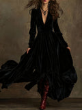 SERAFINA | RETRO OVERSIZED SKIRT LONG DRESS WITH DEEP V-NECK