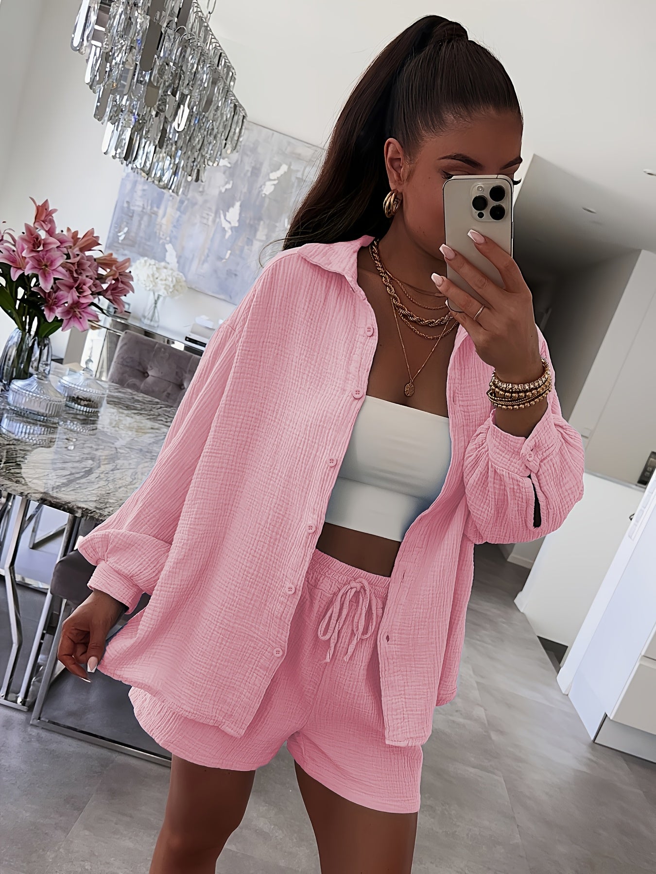 Women’s Cotton 2-Piece Lounge Set – Shirt & Shorts