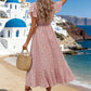 Women’s Elegant Wrap Midi Dress – V Neck Tie Waist Flared Summer Dress