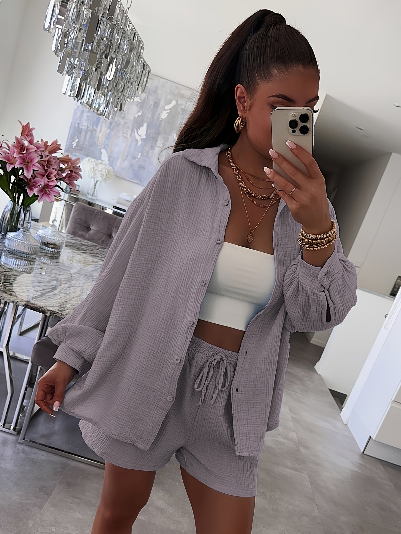 Women’s Cotton 2-Piece Lounge Set – Shirt & Shorts