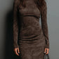 SERAPHINA HIGH NECK LONG SLEEVE SUEDE MIDI DRESS