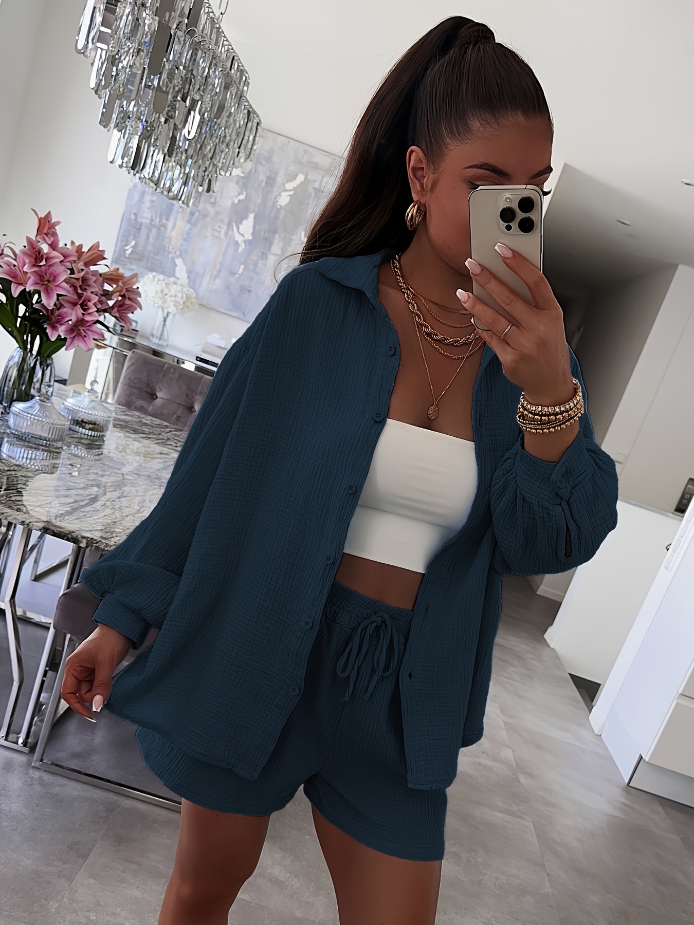 Women’s Cotton 2-Piece Lounge Set – Shirt & Shorts