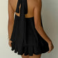 Elegant Backless Halter Tie Waist Mini Dress