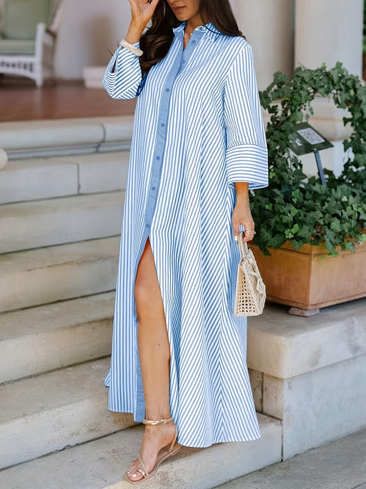 Women’s Elegant Striped Shirt Cape – Long Sleeve Button Shirt