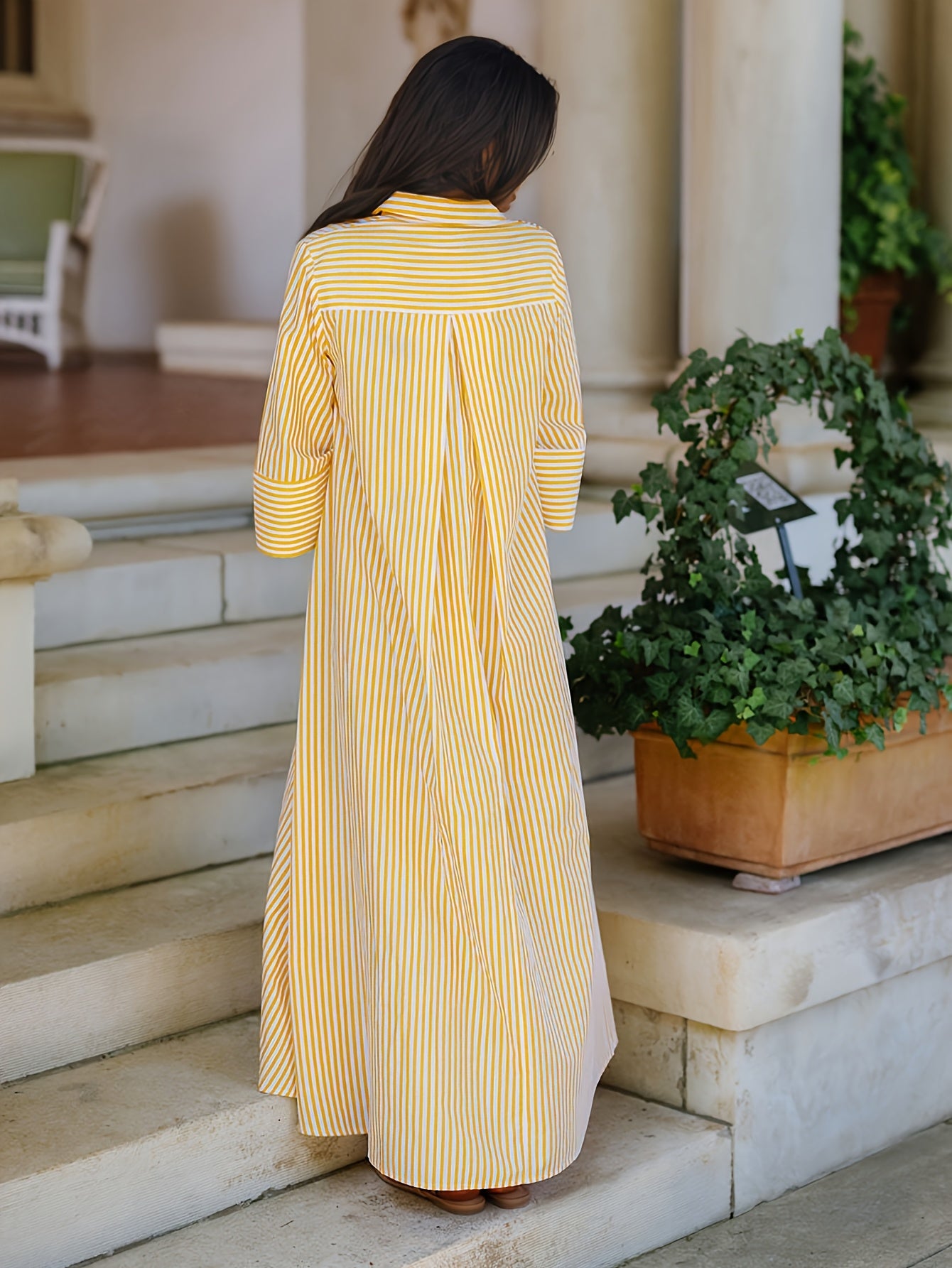 Women’s Elegant Striped Shirt Cape – Long Sleeve Button Shirt