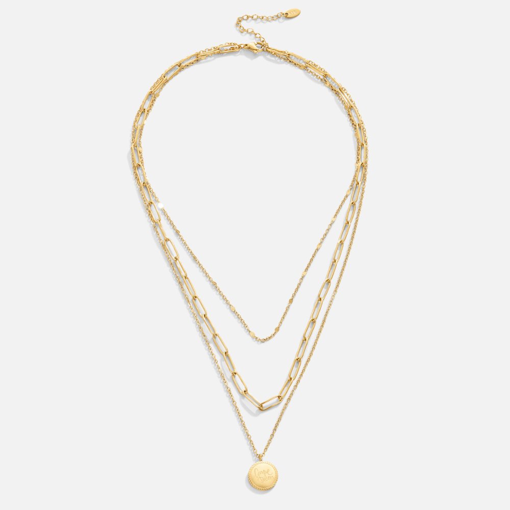 Elfriede – Double-Layer Gold Necklace with Detailed Coin Pendant