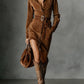 MARIGOLD SUEDE SINGLE BREASTED LAPEL LONG SLEEVE MIDI DRESS (INCLUDES BELT)