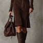 ROWENO BROWN VINTAGE ZIPPER BELTED MIDI DRESS (INCLUDES BELT)