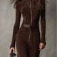 ROWENO BROWN VINTAGE ZIPPER BELTED MIDI DRESS (INCLUDES BELT)