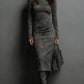 SERAPHINA HIGH NECK LONG SLEEVE SUEDE MIDI DRESS