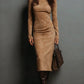 SERAPHINA HIGH NECK LONG SLEEVE SUEDE MIDI DRESS