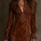 EUDORA VINTAGE BLUE SUEDE LACE TRIM MINI DRESS