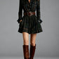 ZINNIA VINTAGE LAPEL RED AND BROWN PLAID MINI DRESS (INCLUDES BELT)