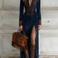 OPHELIO WESTERN HALF-ZIP EMBROIDERED FAUX SUEDE FRINGE MAXI DRESS
