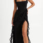 SOLANDRA | PROM DRESS WITH RUFFLE AND SLIT MAXI