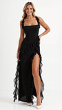 SOLANDRA | PROM DRESS WITH RUFFLE AND SLIT MAXI