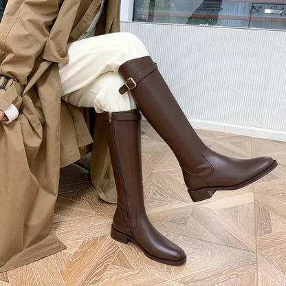 CORA | Block Heel Knee High Boots | Round Toe Tall Boots Women