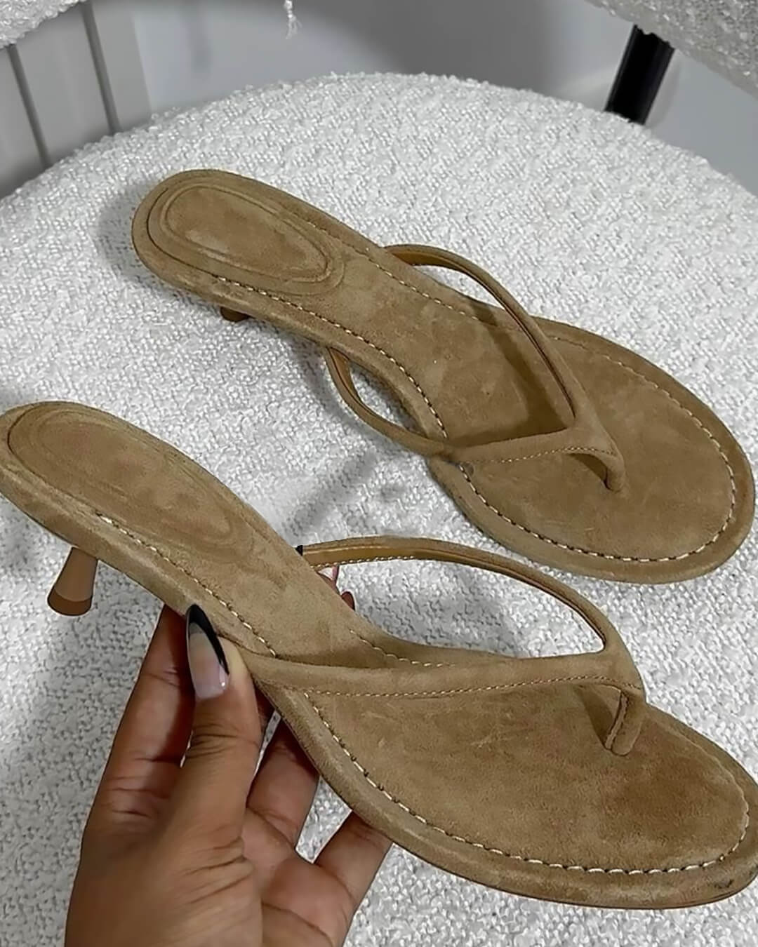 NAMIE | Suede Kitten Heels | Thong Strap Low Heel Shoes Women