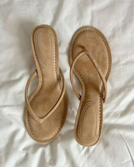 NAMIE | Suede Kitten Heels | Thong Strap Low Heel Shoes Women