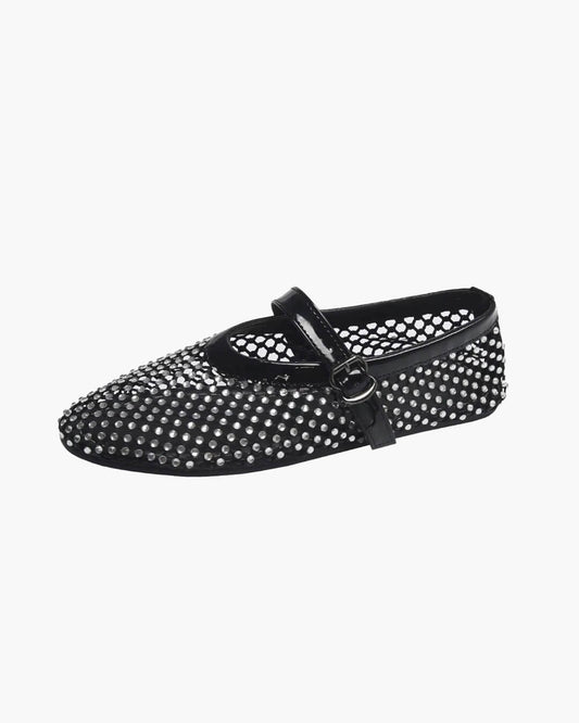 NORA | Rhinestone Mesh Ballet Flats | Embellished Ballerinas Women