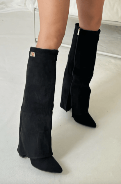 RACHELLE | Suede Heeled Boots | Buckle Cuff Ankle Boots Women