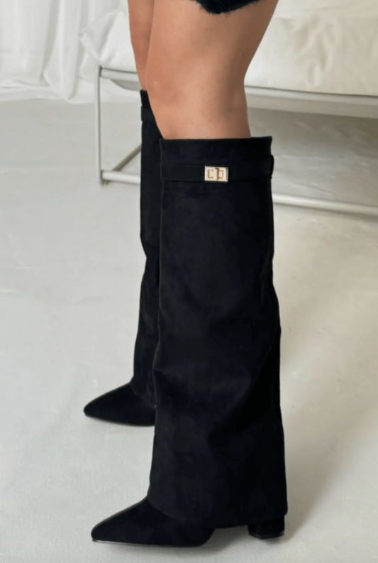 RACHELLE | Suede Heeled Boots | Buckle Cuff Ankle Boots Women