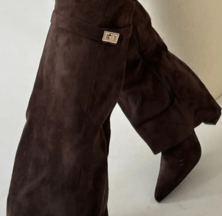 RACHELLE | Suede Heeled Boots | Buckle Cuff Ankle Boots Women
