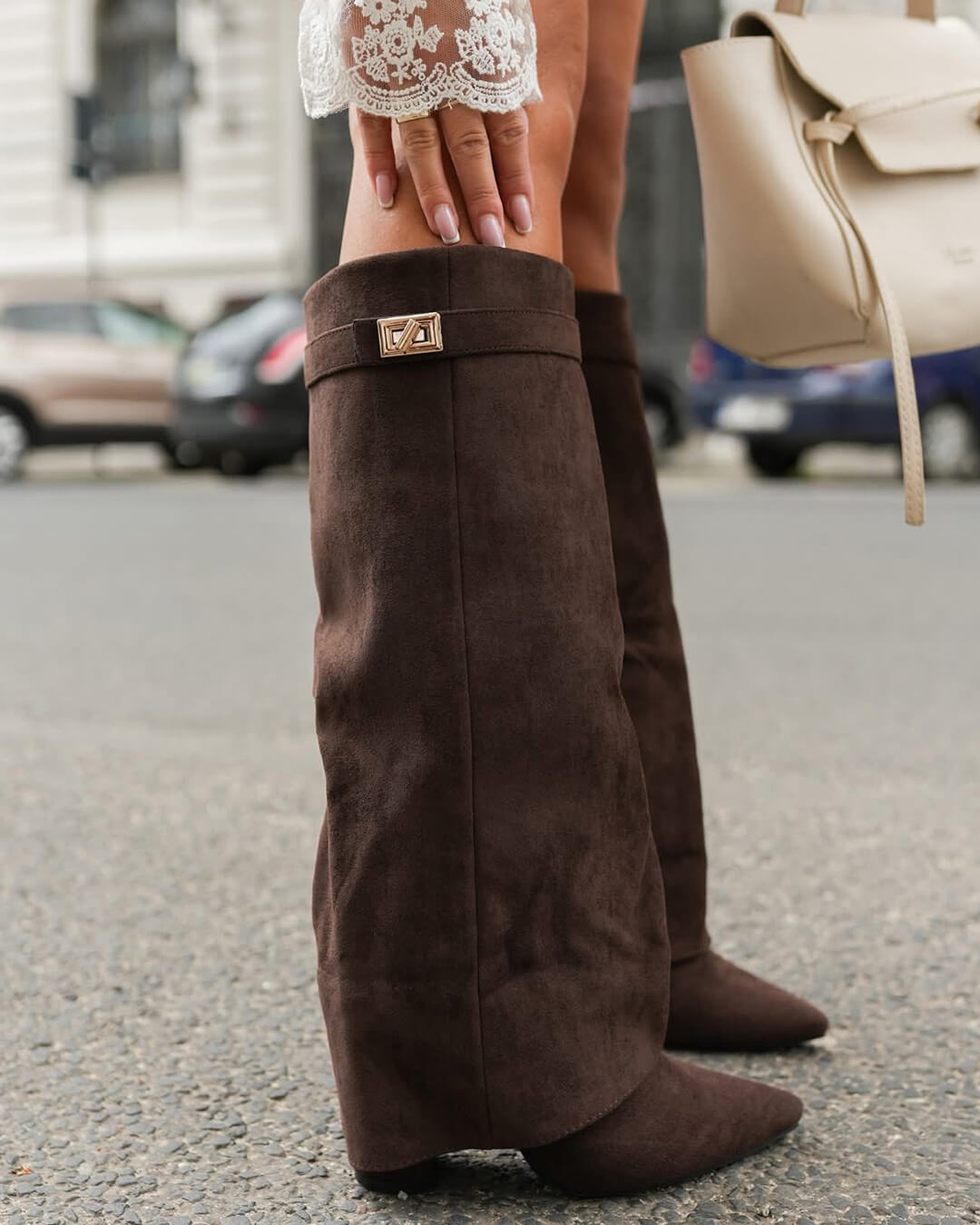 RACHELLE | Suede Heeled Boots | Buckle Cuff Ankle Boots Women