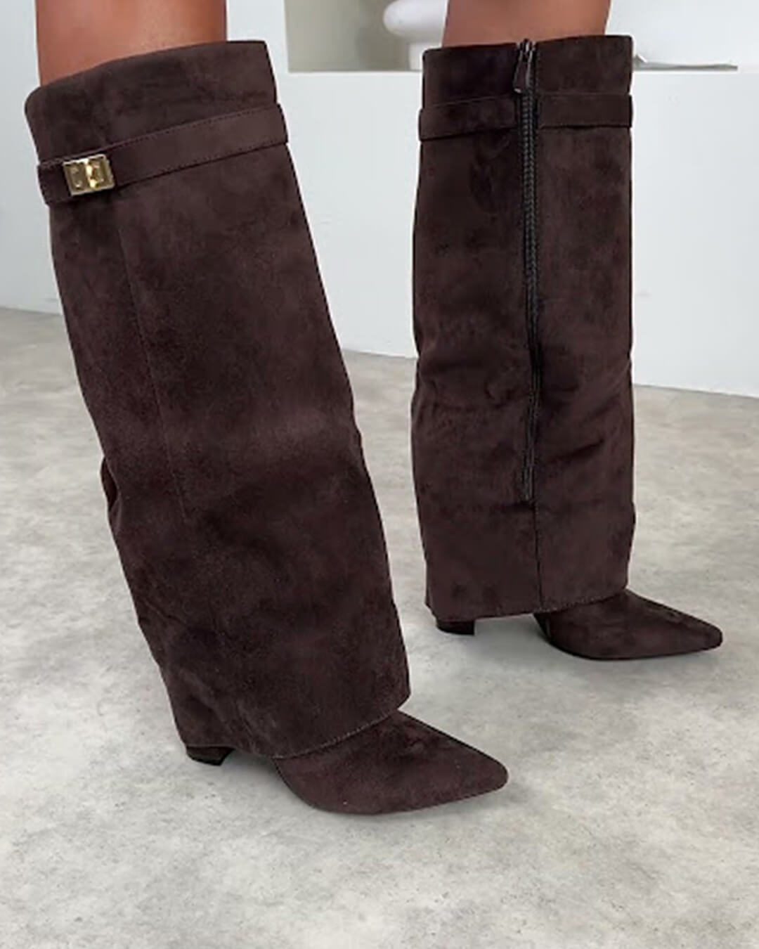 RACHELLE | Suede Heeled Boots | Buckle Cuff Ankle Boots Women