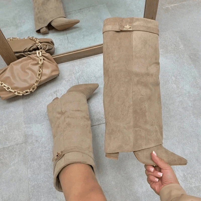 RACHELLE | Suede Heeled Boots | Buckle Cuff Ankle Boots Women