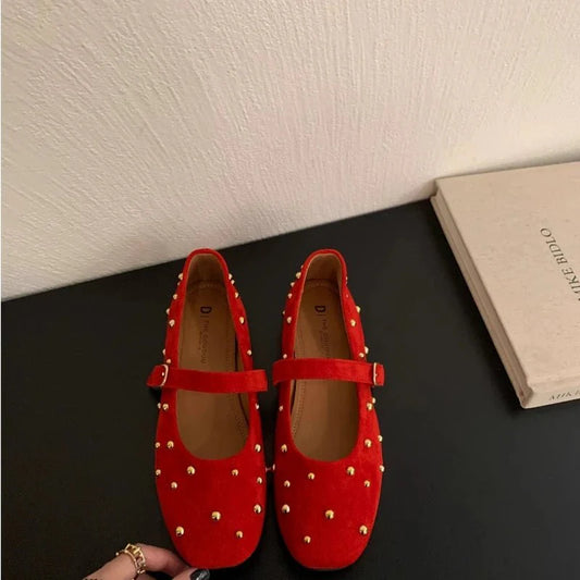 ROWENA | Square Toe Suede Flats | Slip-On Flat Shoes Women