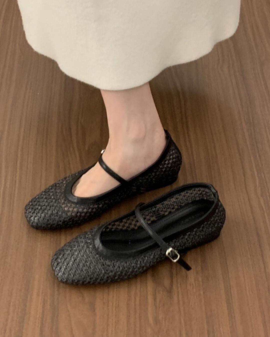 SABRINA | Mesh Ballet Flats | Buckle Strap Ballerinas Women