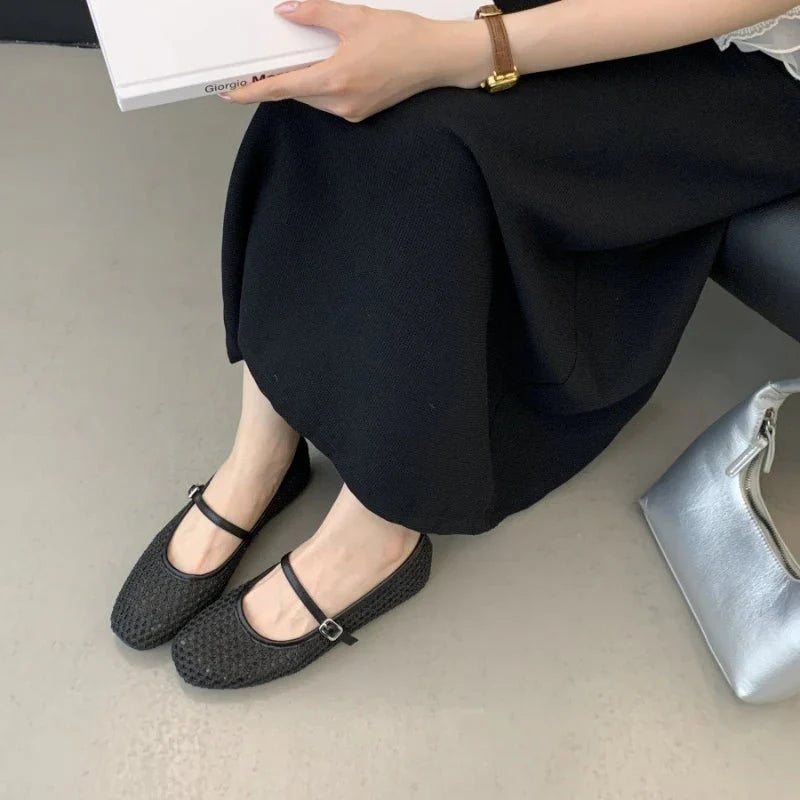 SABRINA | Mesh Ballet Flats | Buckle Strap Ballerinas Women