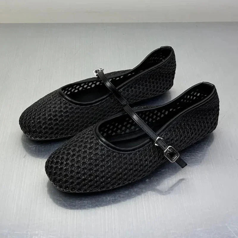 SABRINA | Mesh Ballet Flats | Buckle Strap Ballerinas Women
