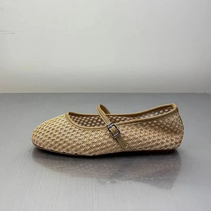 SABRINA | Mesh Ballet Flats | Buckle Strap Ballerinas Women