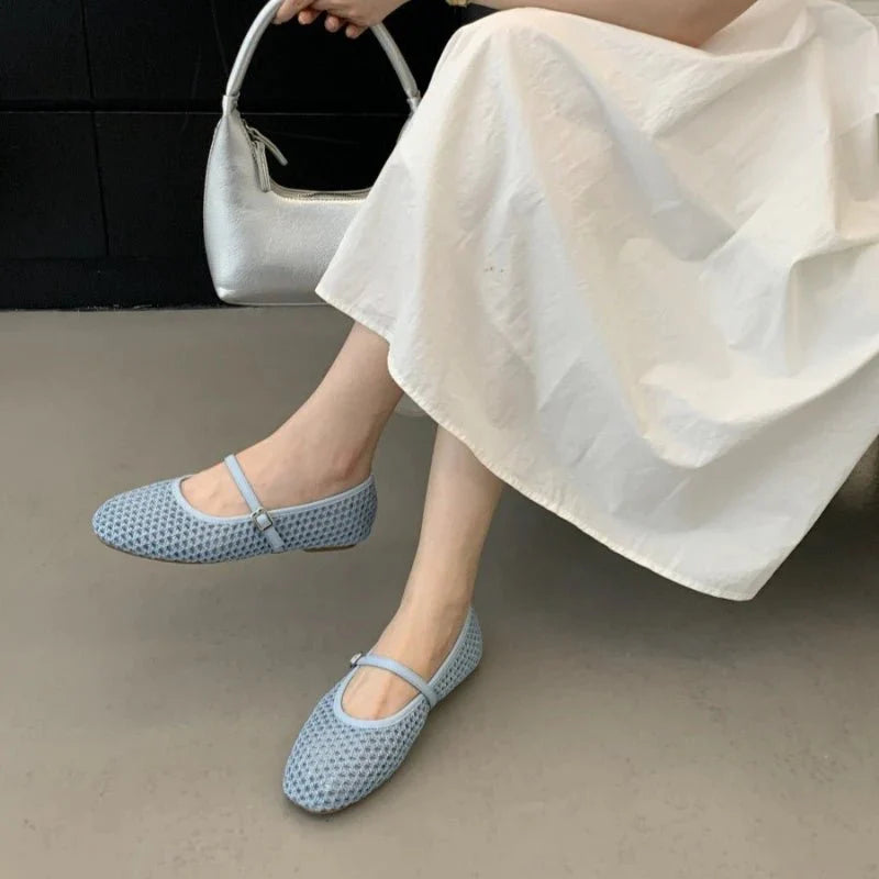 SABRINA | Mesh Ballet Flats | Buckle Strap Ballerinas Women