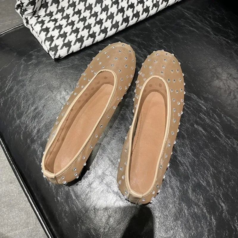 SANDRA | Crystal Mesh Ballet Flats | Fishnet Ballerinas Women