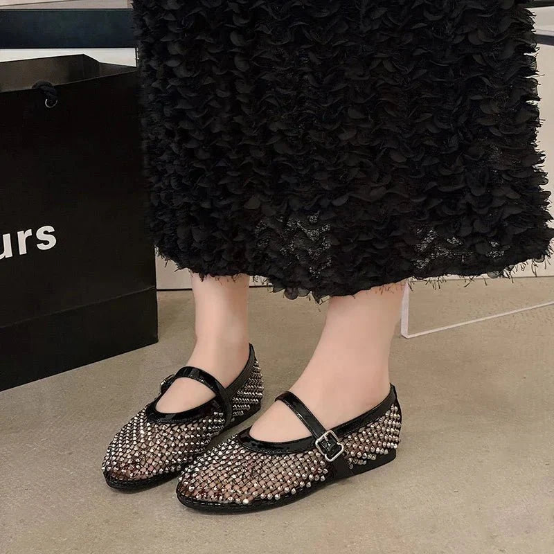 NORA | Rhinestone Mesh Ballet Flats | Embellished Ballerinas Women